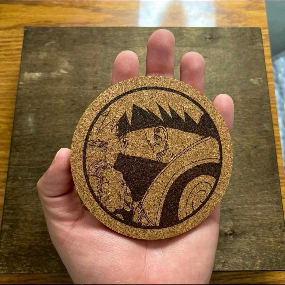 Naruto Kakashi Laser Engraved Cork Coasters Lot of 4